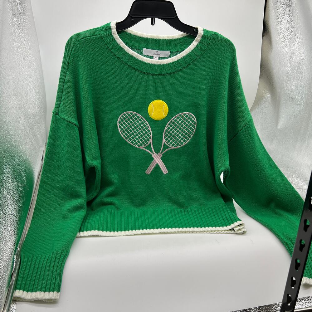 M by marled Tennis Racket Embroidery Green Sweater Size Extra Large